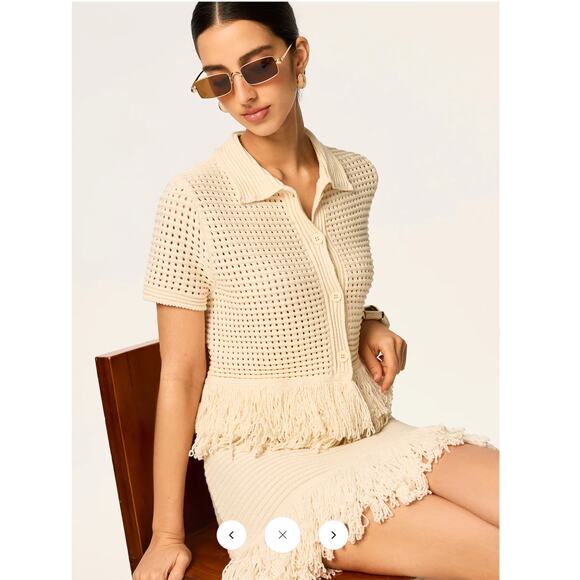 Commense Tops - NWT commense ringed Mesh-Knit Polo Short Sleeve Top Sz M